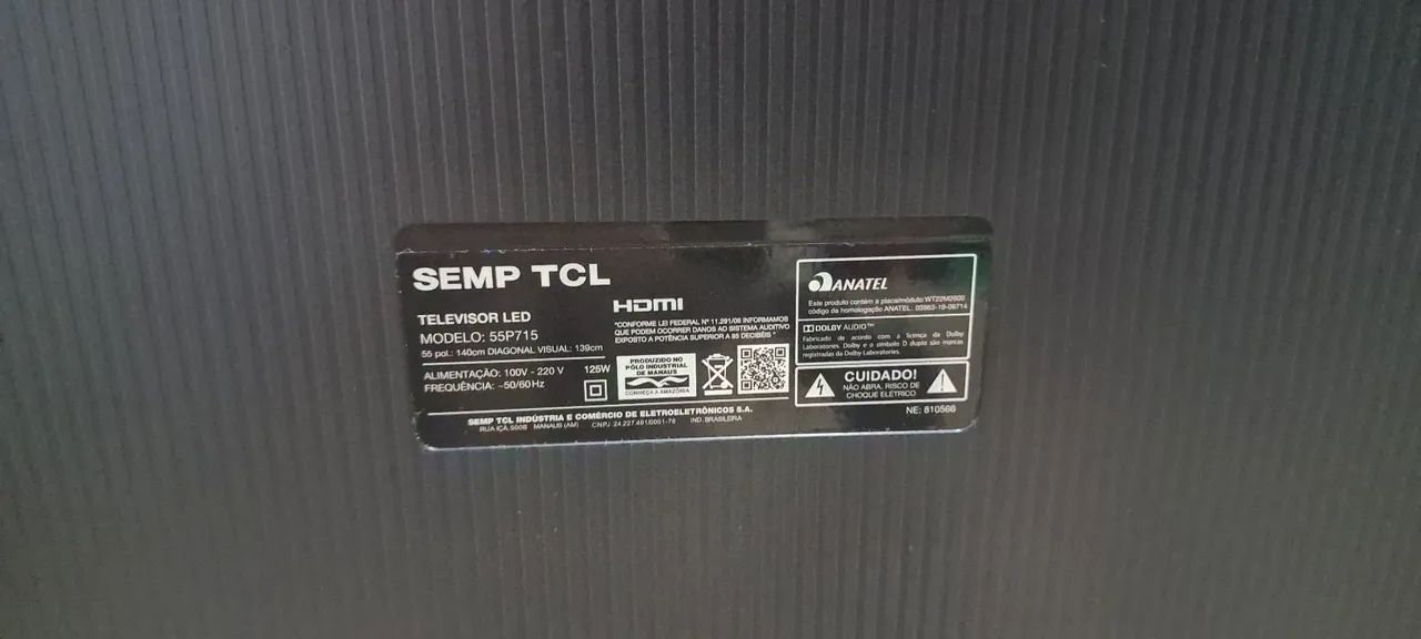 Vendo TV 55" para **RETIRADA DE PEÇAS**