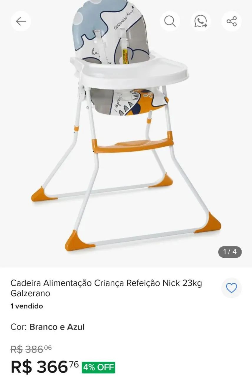Cadeira Alimentação Criança Refeição Nick 23kg Galzerano - Foto 5