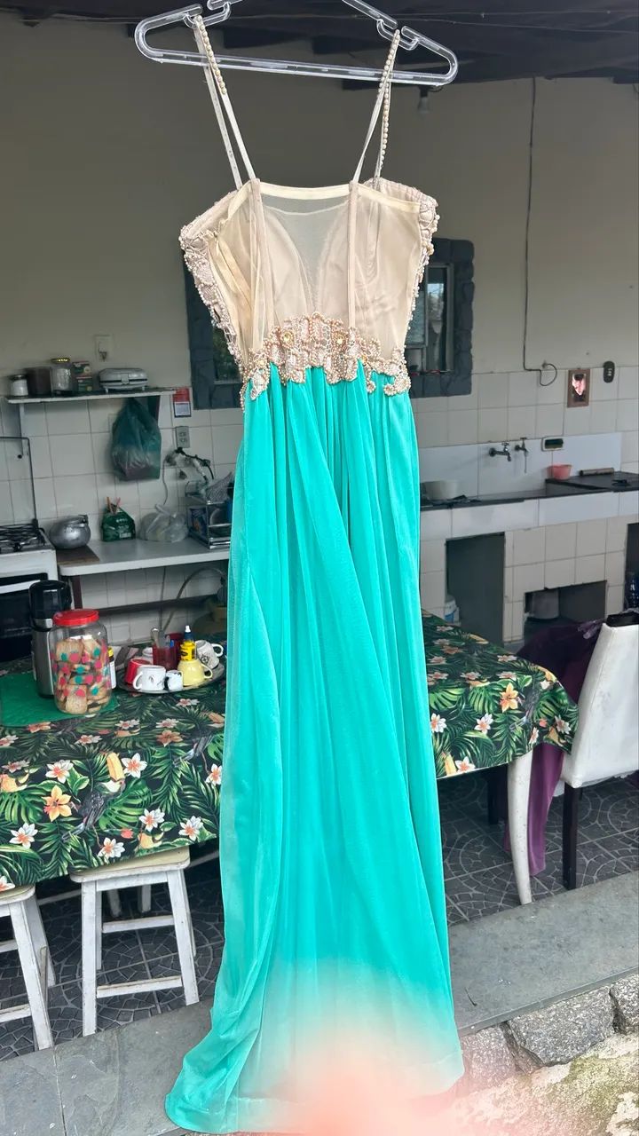 Vestido Longo Verde-Tiffany Bordado  - Foto 3