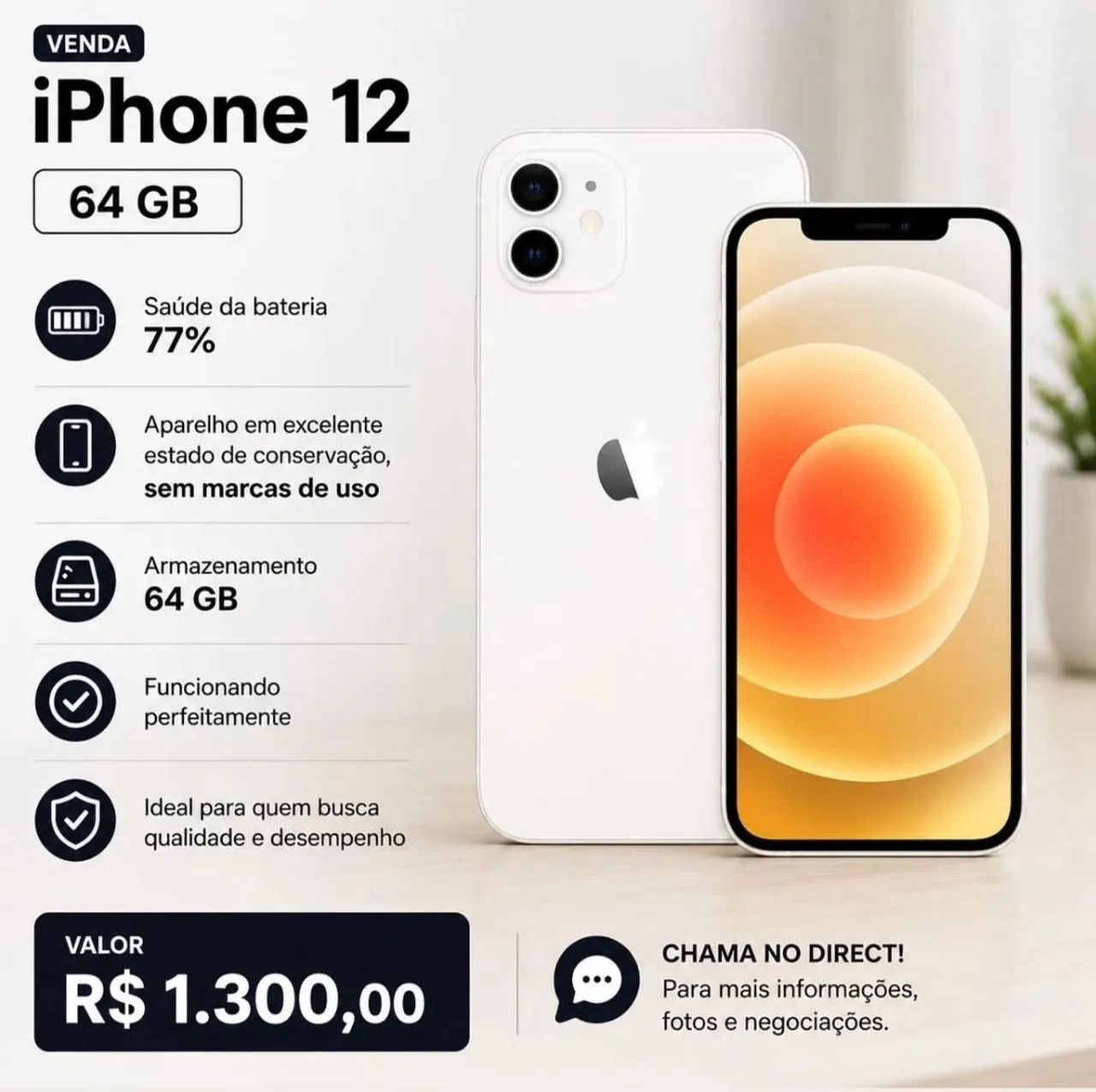 VENDE-SE IPHONE 12 TODO ORIGINAL