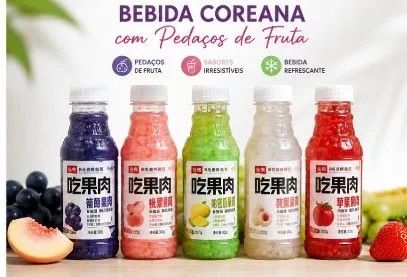Bebida Coreana Original com Pedaços de Fruta - Importada | Sabores Variados 