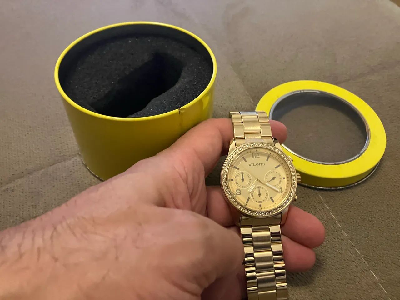 Relógio Atlantis Analógico Dourado Nunca Usado - Foto 2