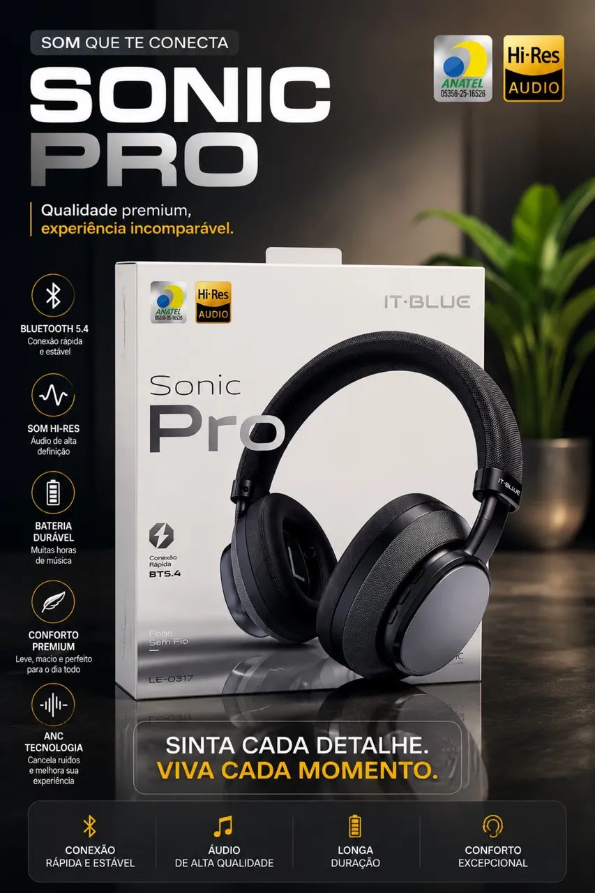 Fone de Ouvido Bluetooth Sem Fio Sonic Pro  0317