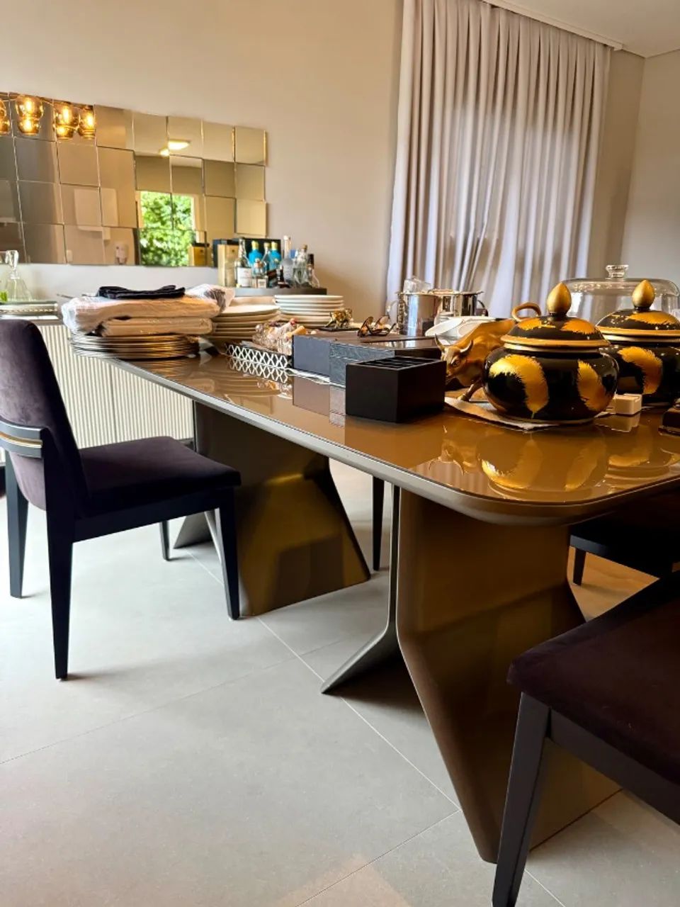 Mesa de Jantar Premium Grafite 6 lugares 
