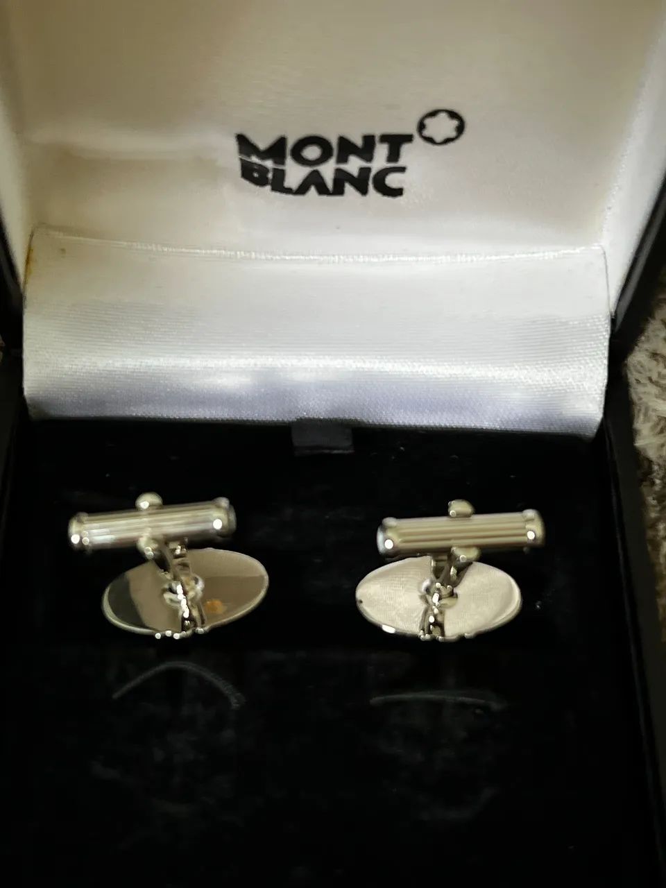 Abotoaduras Montblanc Meisterstück Oval Aço E Ônix Original C/ Estojo - Foto 3