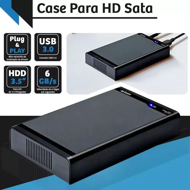 Case Hd Ssd Externo com Fonte Sata 3.5 Usb 3.0 Pc Desktop Led - Foto 3