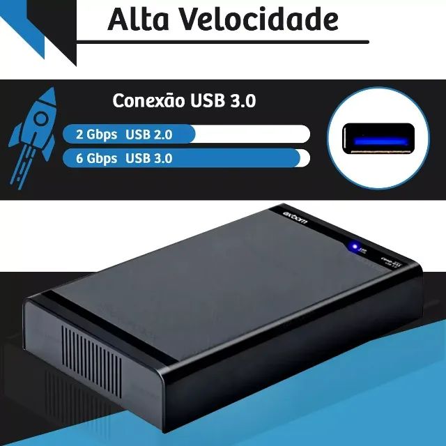 Case Hd Ssd Externo com Fonte Sata 3.5 Usb 3.0 Pc Desktop Led - Foto 4