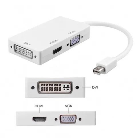Conversor Mini Displayport thunderbolt Para Dvi Vga Hdmi Mac Book 3x1