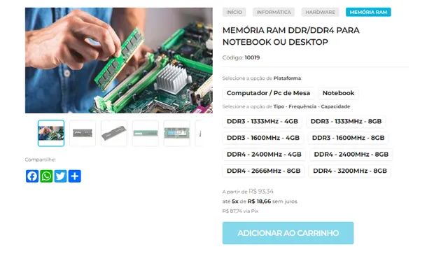 Memória Ram DDR3 e DDR4 para Notebook ou Computador / PC Gamer