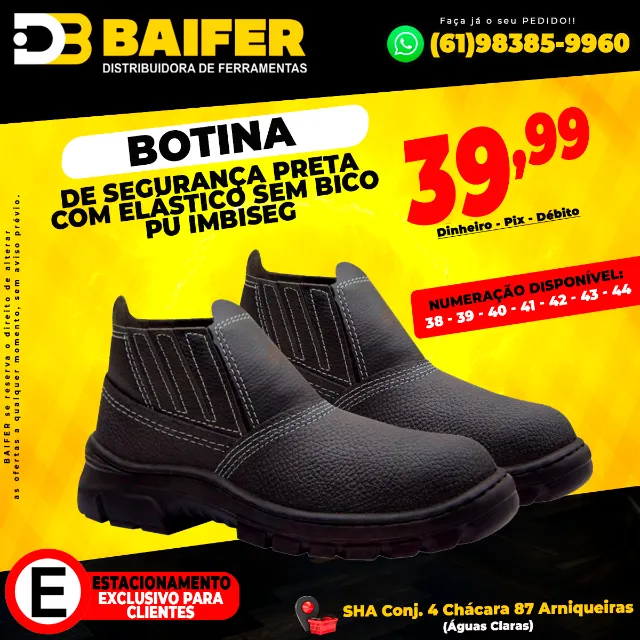 Botina de Segurança Preta Com Elástico Sem Bico PU Imbiseg