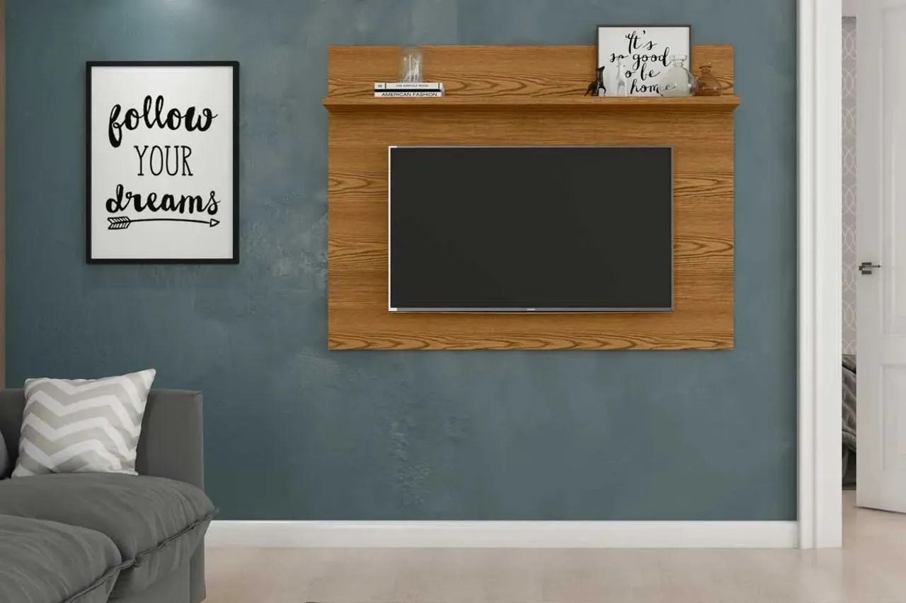 Painel de TV Amadeirado com Prateleira