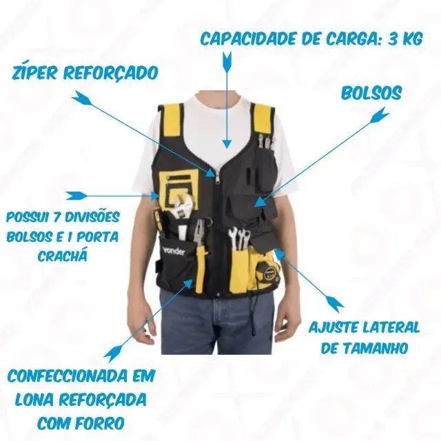 Colete Porta Ferramentas Profissional Vonder Cl013 Reforçado - WZetta - Foto 2
