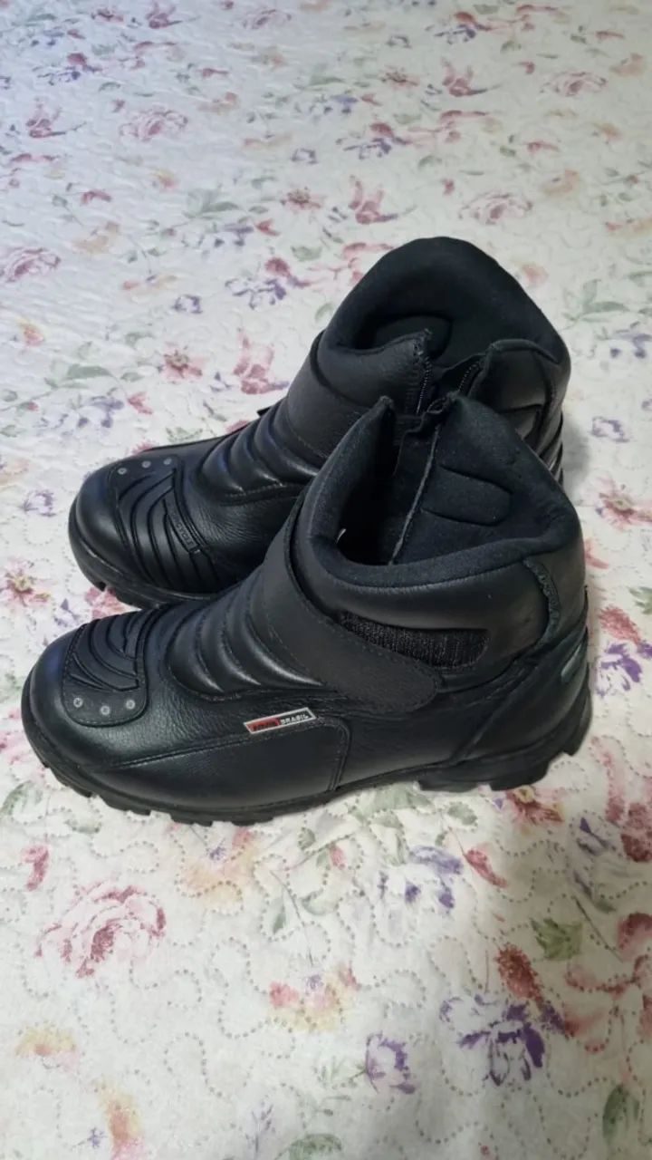 Bota Motociclista Couro Bovino Zíper Velcro Palmilha P.u Gel  - Foto 5