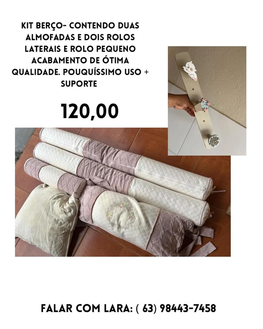 Kit Berço Completo com 2 Almofadas Laterais + Suporte