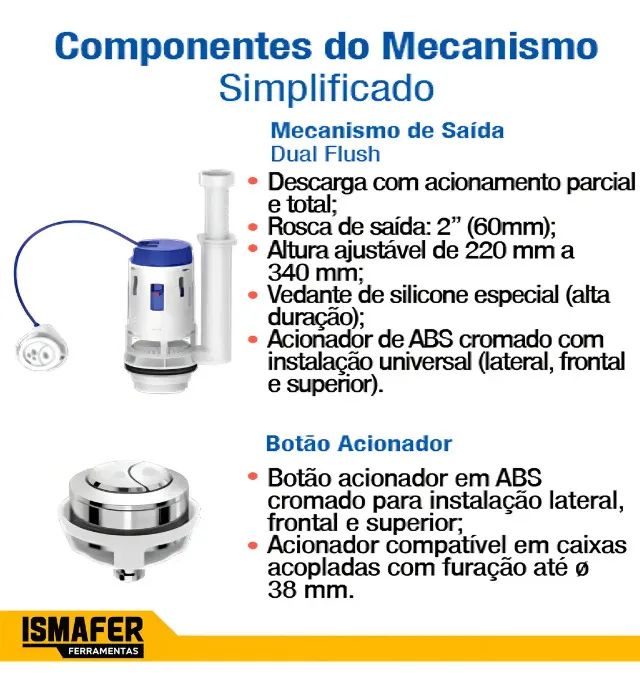 NOVO | Mecanismo de Saída Caixa Acoplada Descarga CENSI Dual - Foto 5