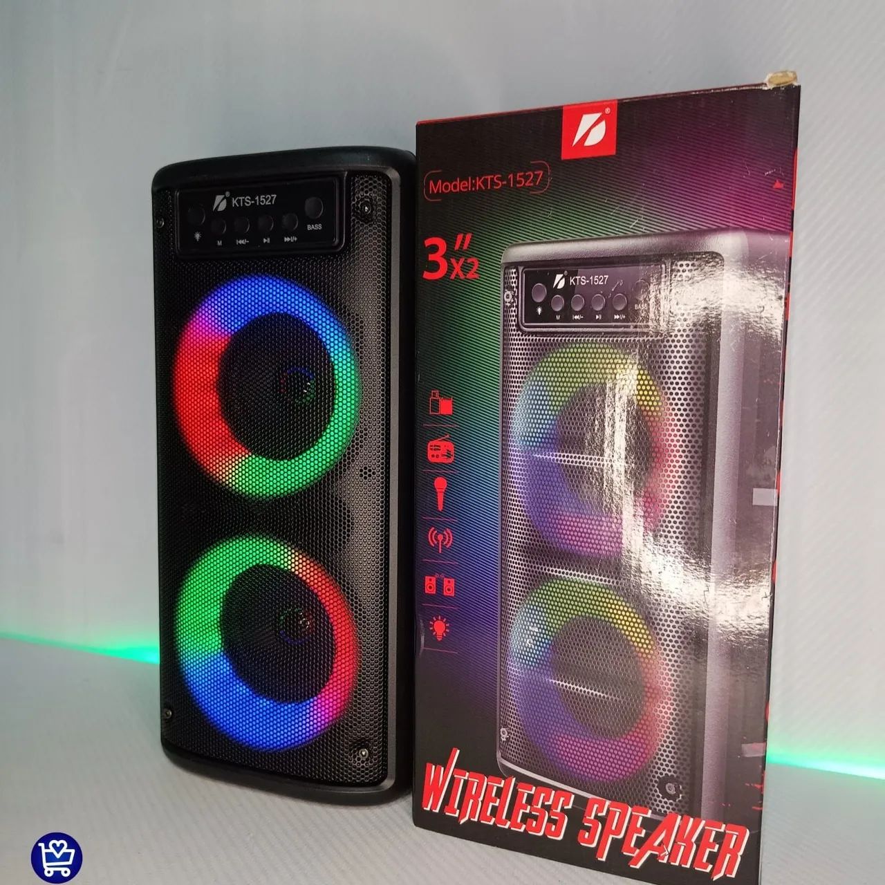 Caixa de Som Bluetooth KTS-1527 3x2 Polegadas - LED RGB