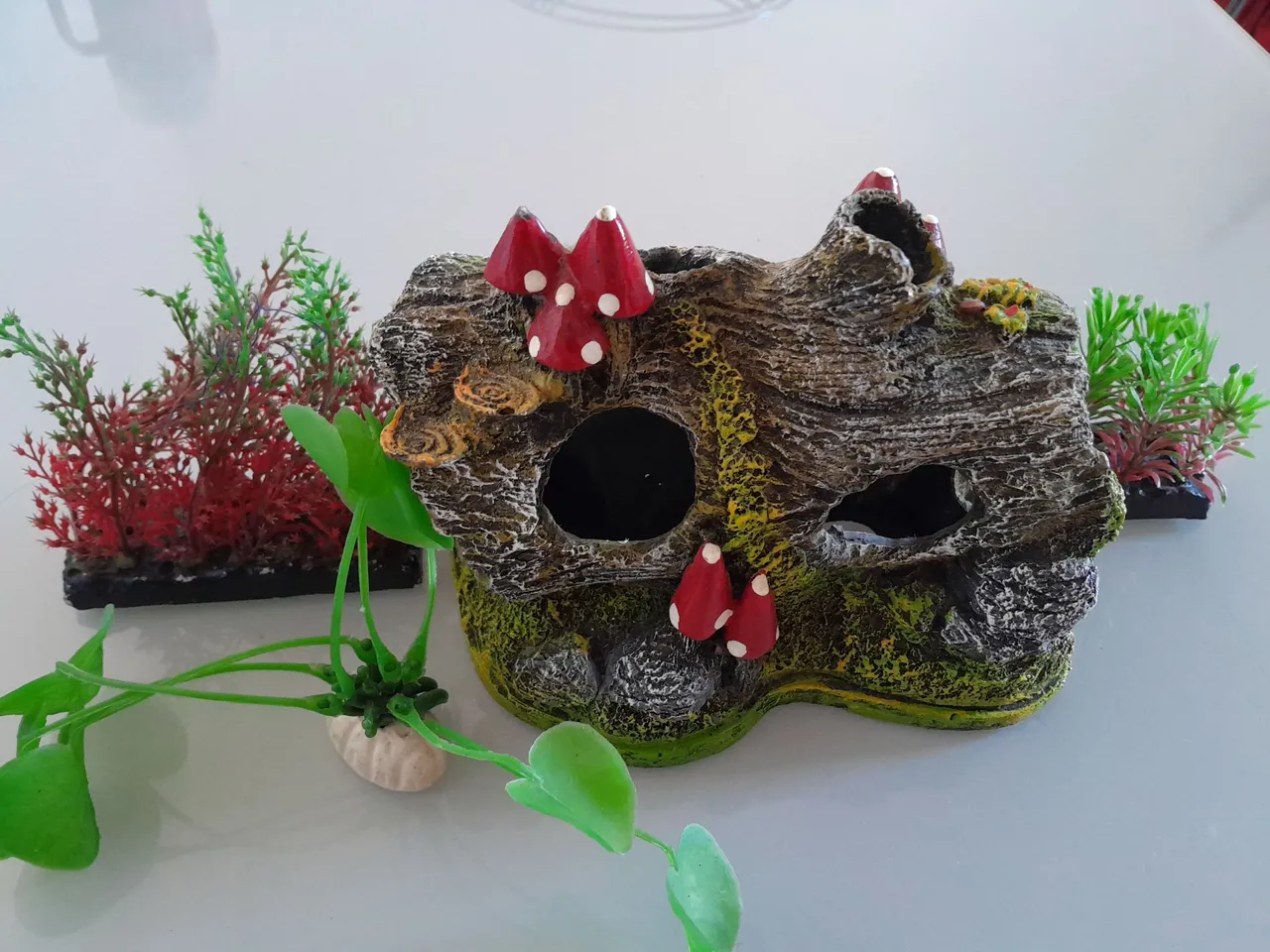 Decoração para Aquário - Tronco com Cogumelos e gramíneas