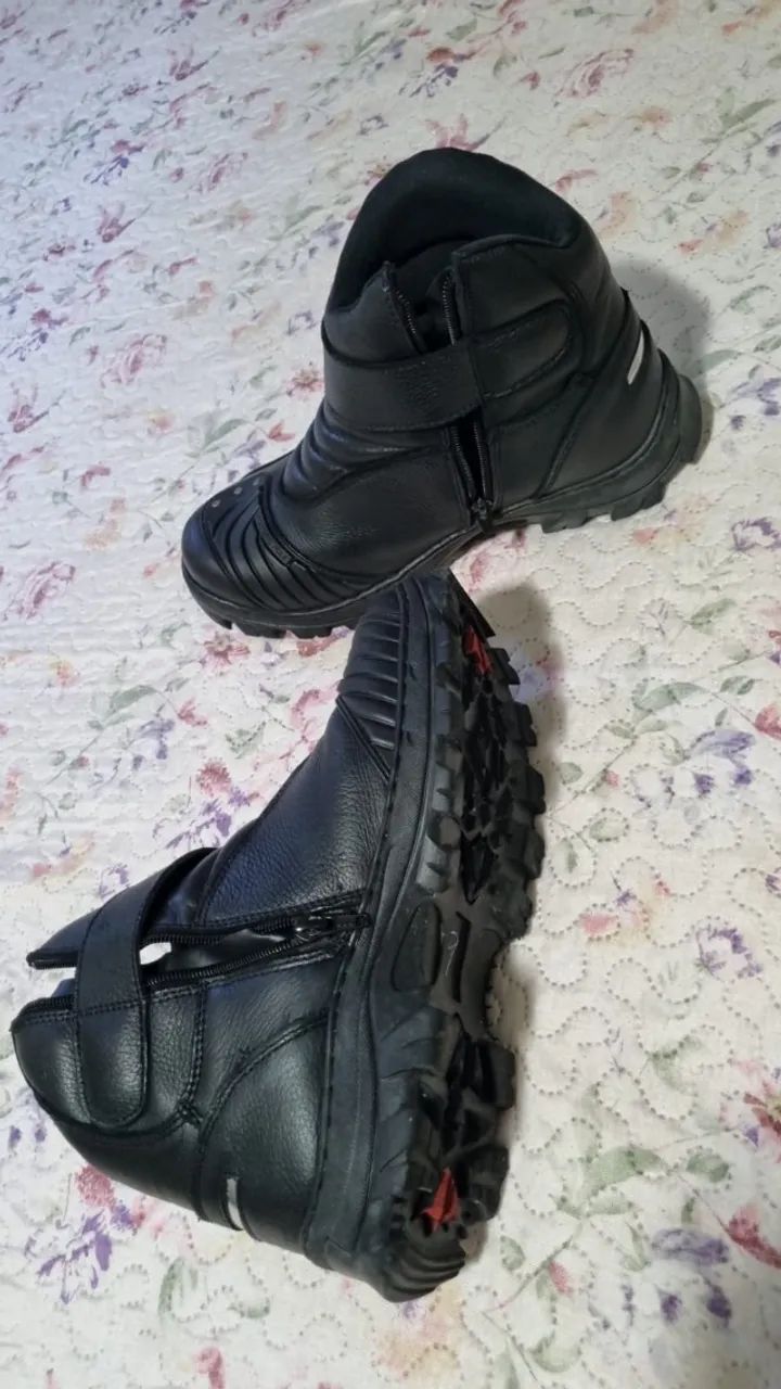 Bota Motociclista Couro Bovino Zíper Velcro Palmilha P.u Gel  - Foto 6