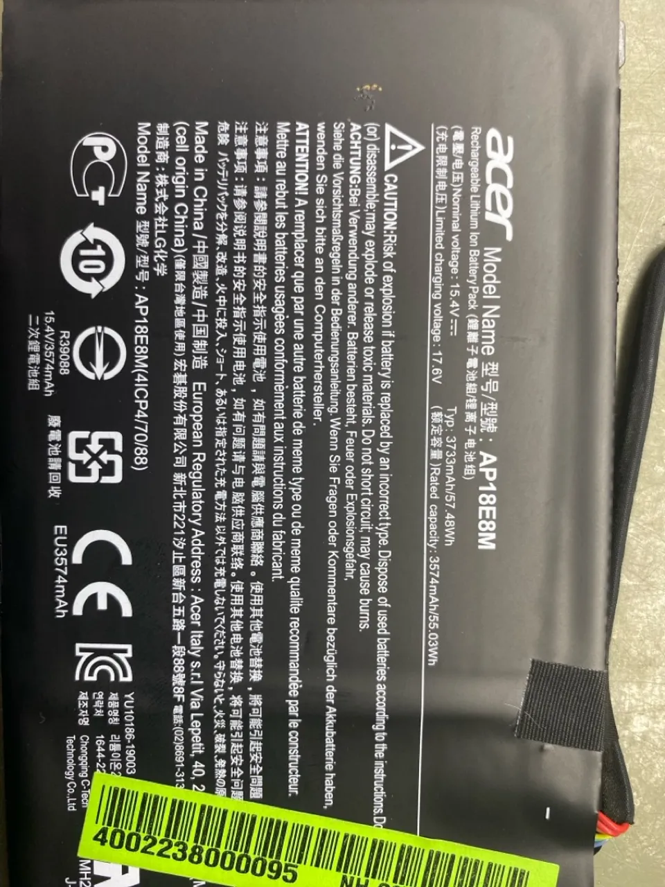 Bateria Acer AP18E8M - 3574mAh