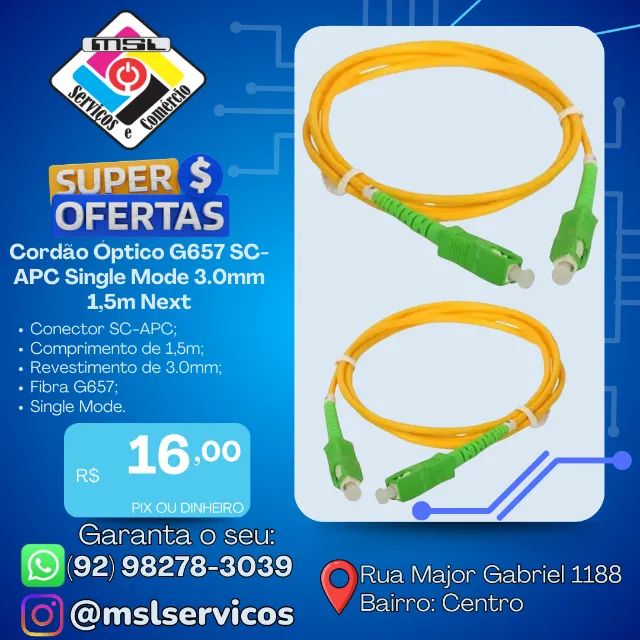 Cordão Óptico G657 SC-APC Single Mode 3.0mm - 1,5m | Alta Performance e Flexibilidade!