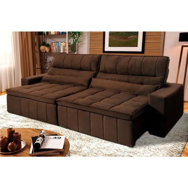 Sofá Retrátil Reclinável Supremo Suede Velut Na Cor Marrom 