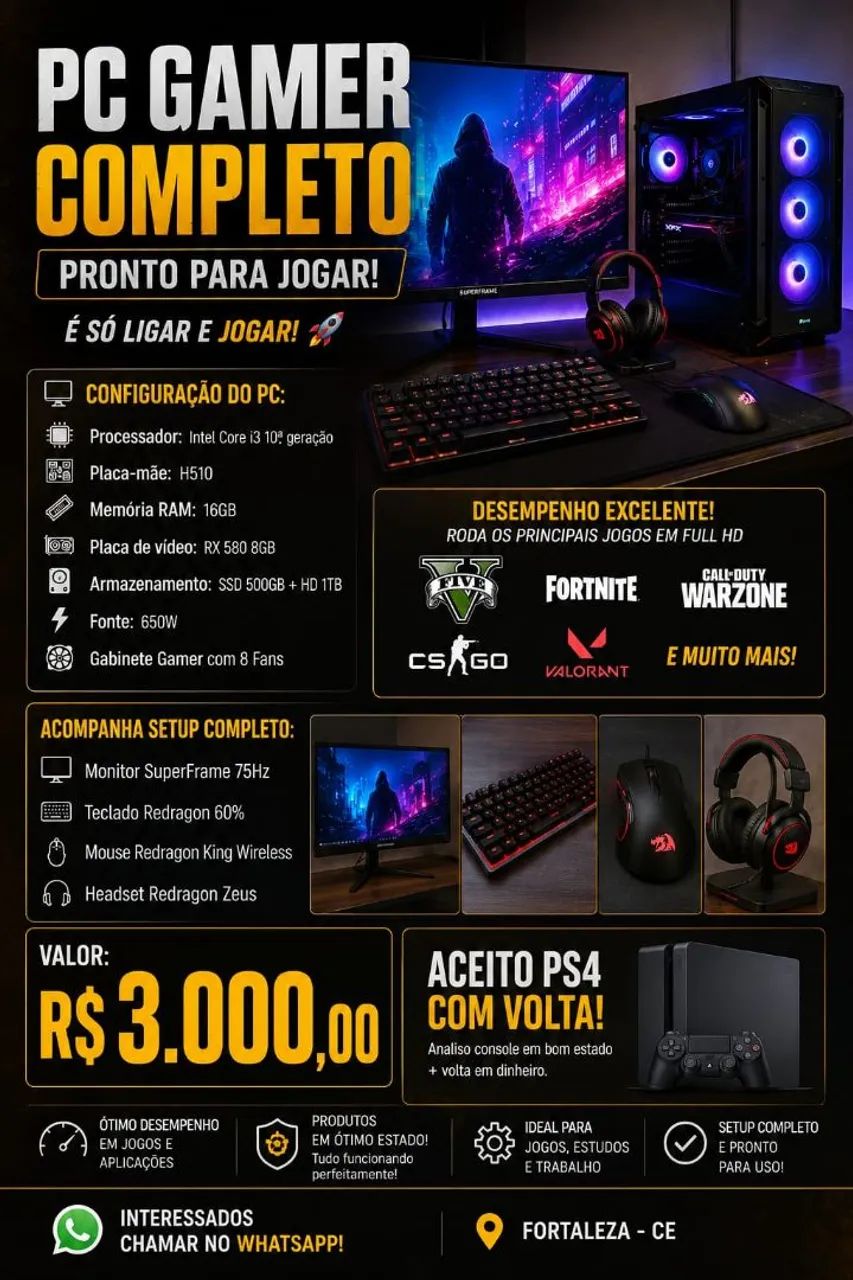 Pc gamer, troco em ps4 ou ps5