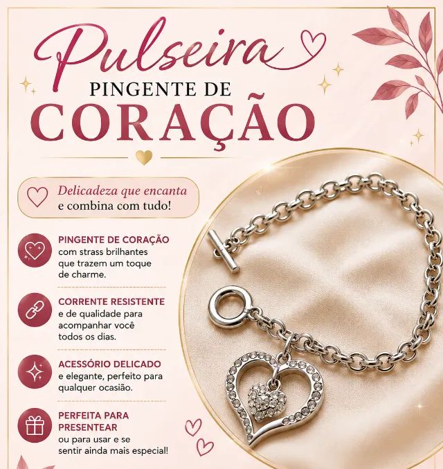 pulseira de pingente de coração