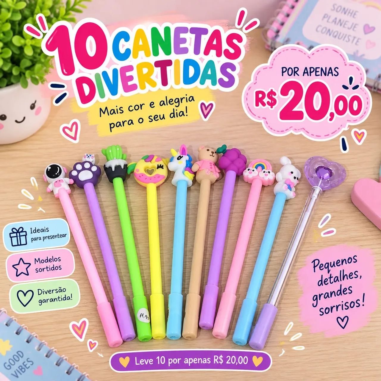 Kit com 10 canetas divertidas - Foto 2