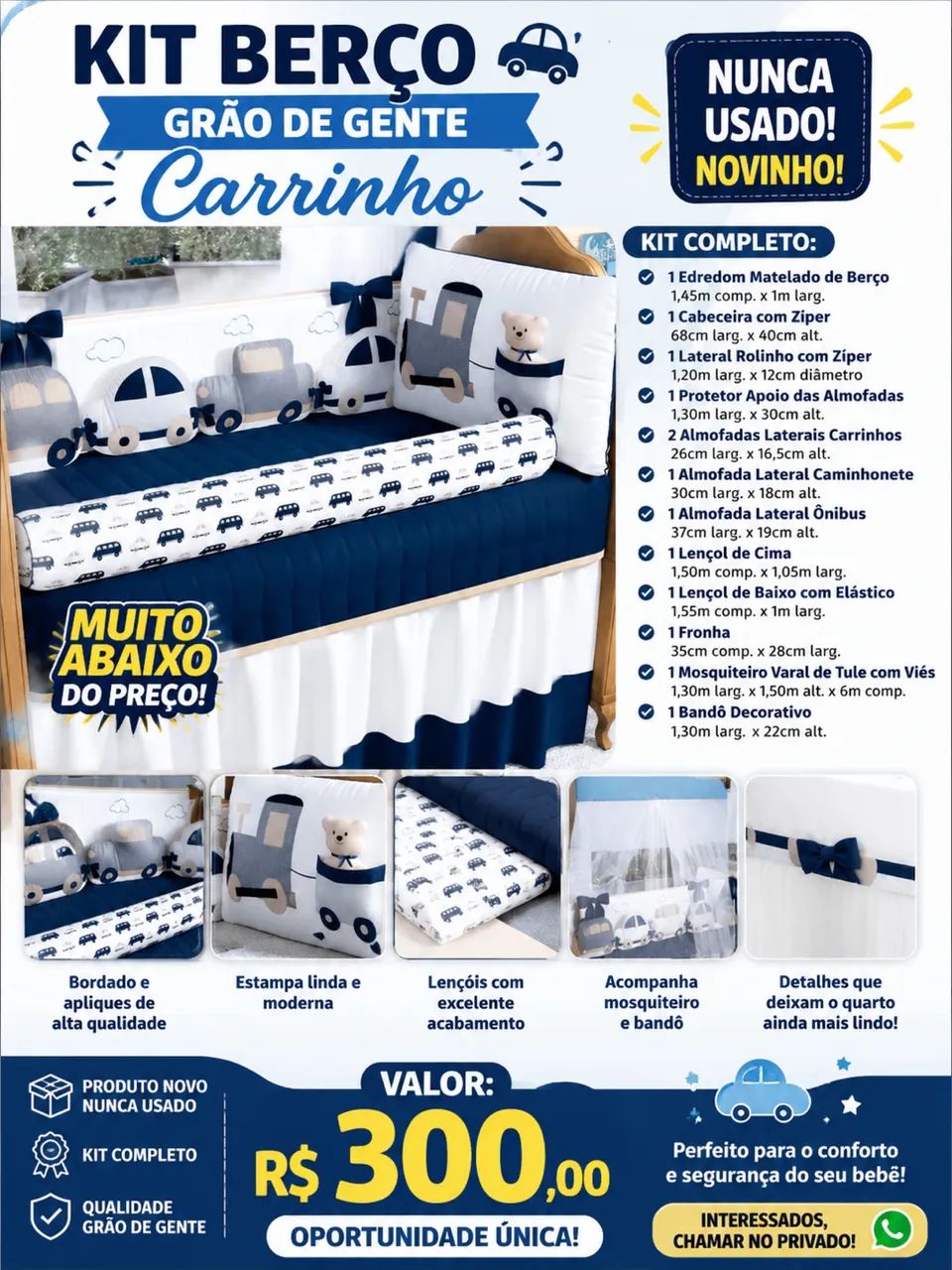 Kit berço grão de gente carrinho 