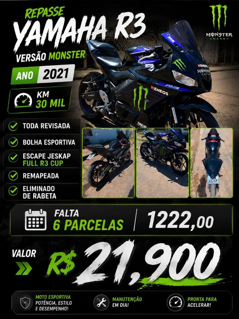 REPASSE YAMAHA R3 MONSTER