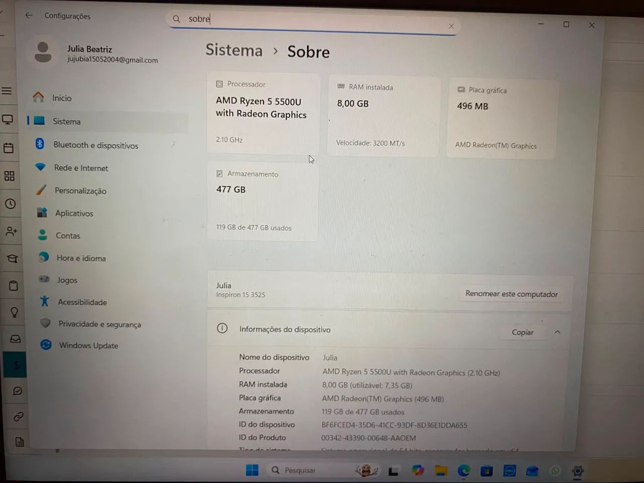 Notebook Dell Inspiron 15 - 8GB RAM/SSD500GB (PLACA DE VÍDEO INTEGRADA) - Foto 4