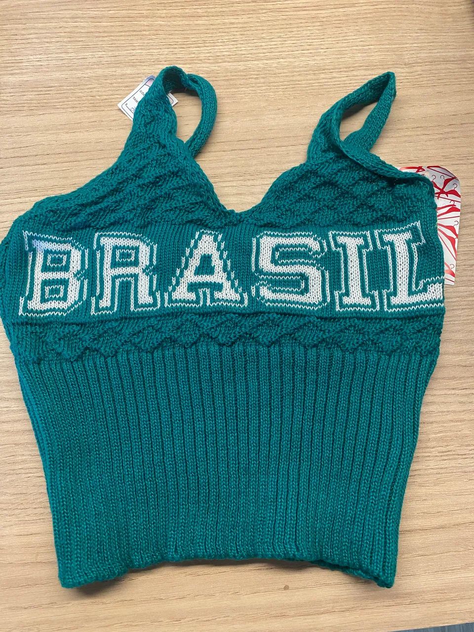 Cropped Brasil tricot verde regata - Foto 2