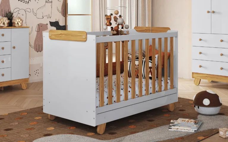Berço Cama Pingo Americano, 100% MDF - Peroba