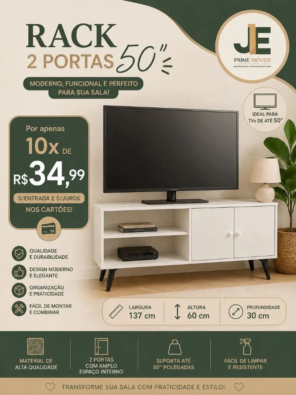 Rack até 50 polegadas em mdf