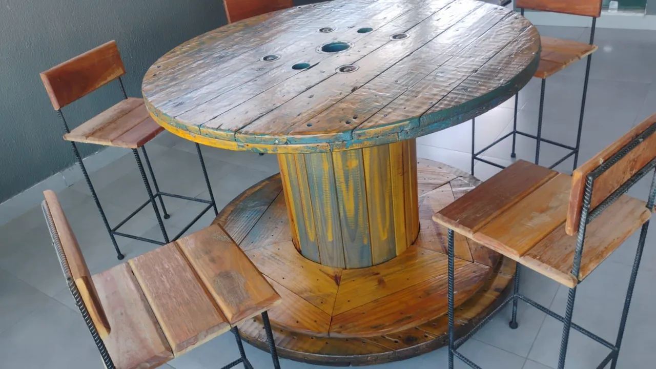 Mesa de carretel com banqueta  - Foto 2