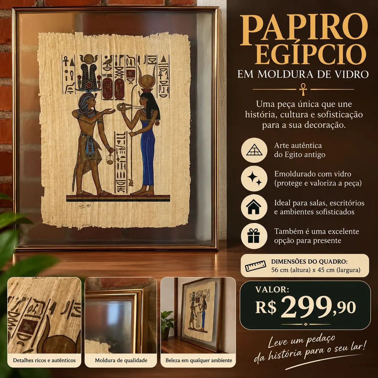 Papiro egípcio na moldura de vidro!