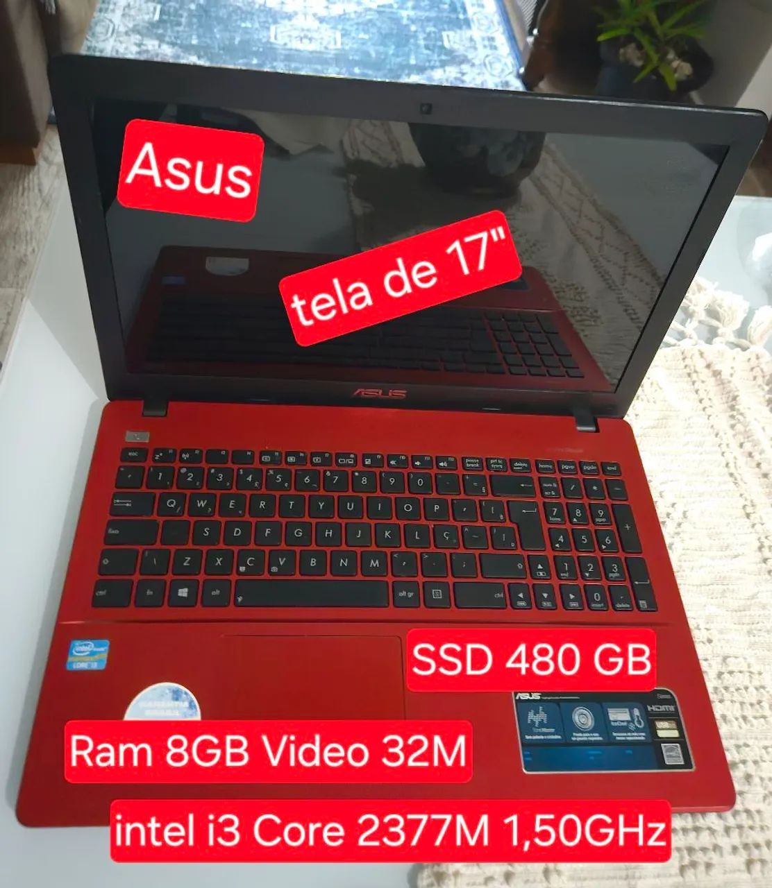 Notebook Asus intel Core i3 Tela 17" SSD 480GB RAM 8GB vídeo 32M