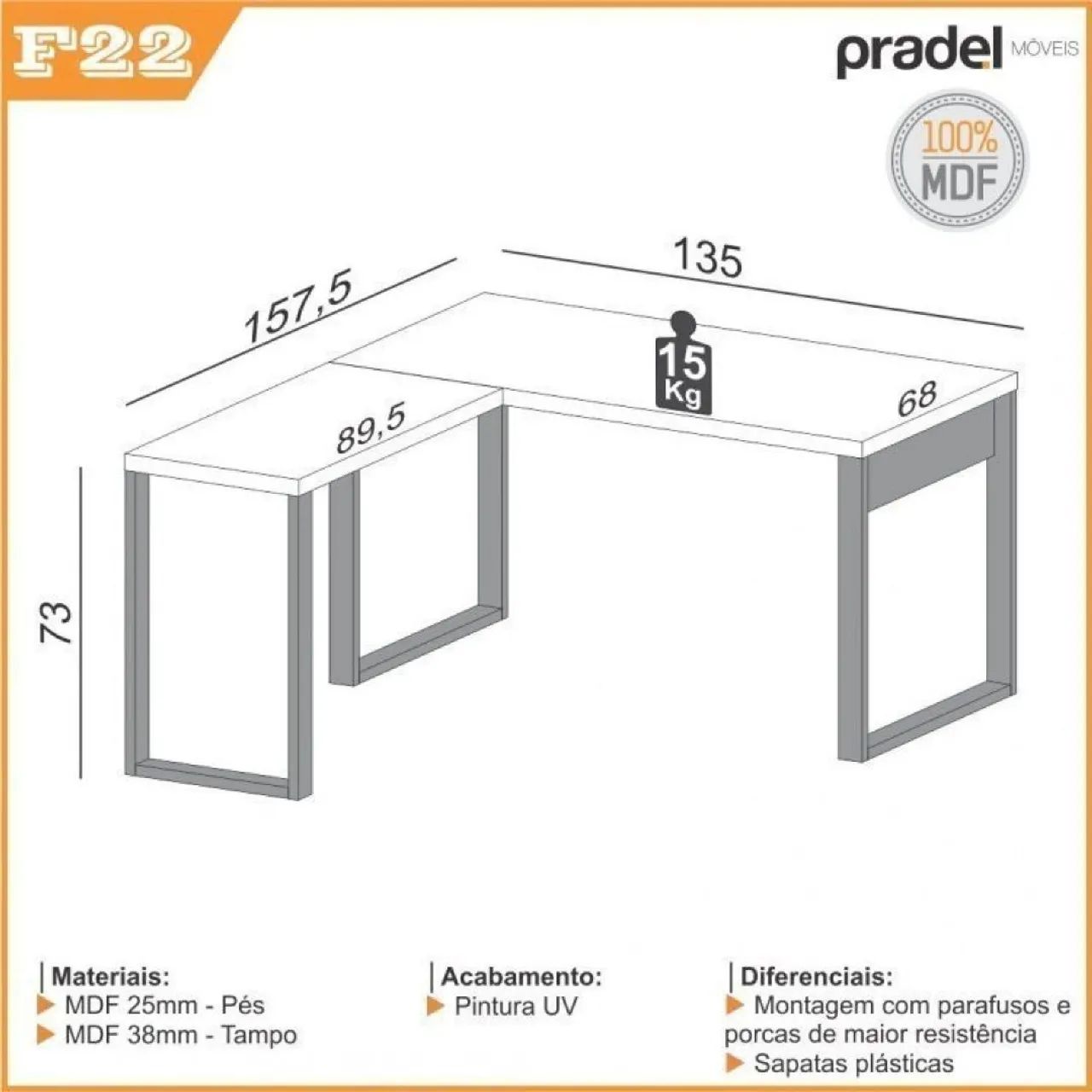 Mesa de escritório 100% MDF - Foto 3