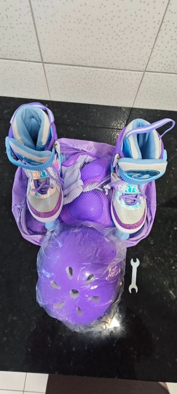 Patins 4 Rodas ARCO ÍRIS Com Luz De Led E Glitter Top - Foto 4