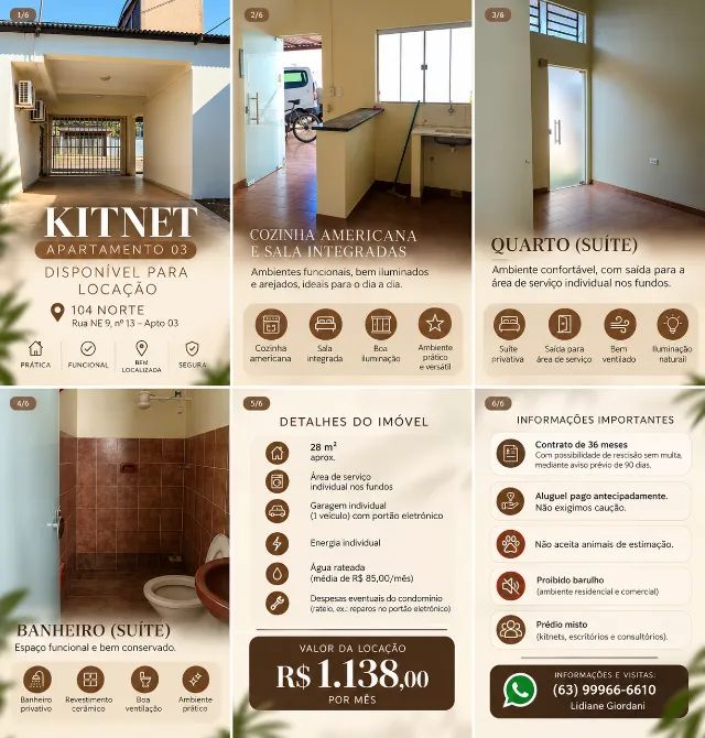 Kitnet nº 03, na Quadra 104 Norte - Foto 2