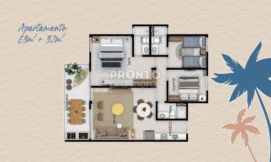 Flat com 2 quartos em Muro Alto