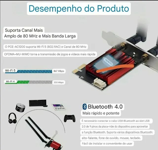 Placa de rede pci wi-fi e Bluetooth 4.0 - Foto 3