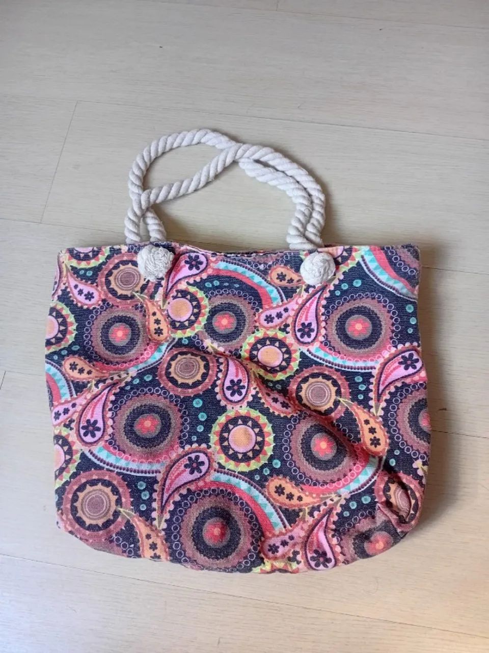 Bolsa rosa com Ziper e Alça de Cordas 44cm x 36cm