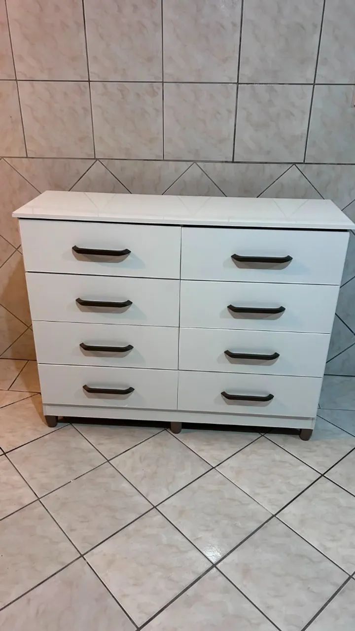 Cômoda Branca Moderna 8 Gavetas