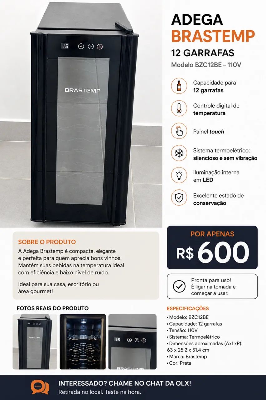 ADEGA BRASTEMP 12 GARRAFAS 110v