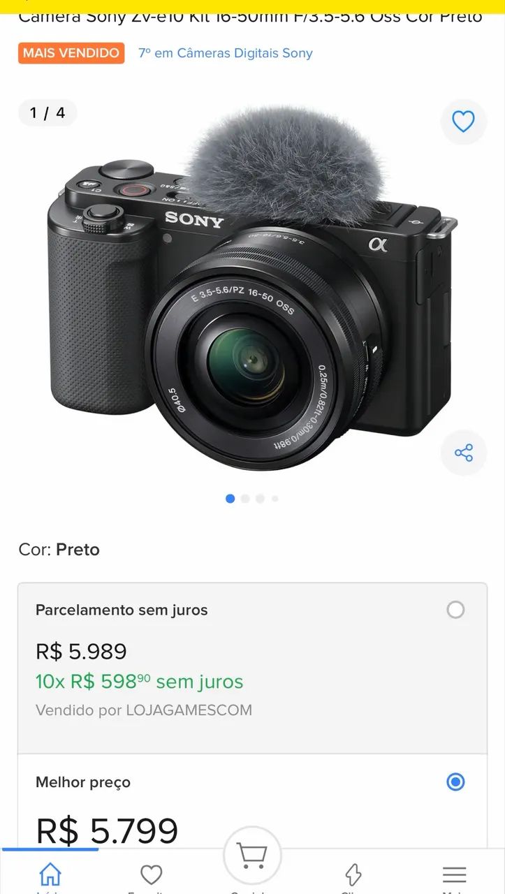 Câmera Profissional Z-VE10 Sony + Kit completo 