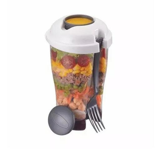 Copo Para Salada Com Garfo E Reservatório Para Molho 900ml - Foto 2