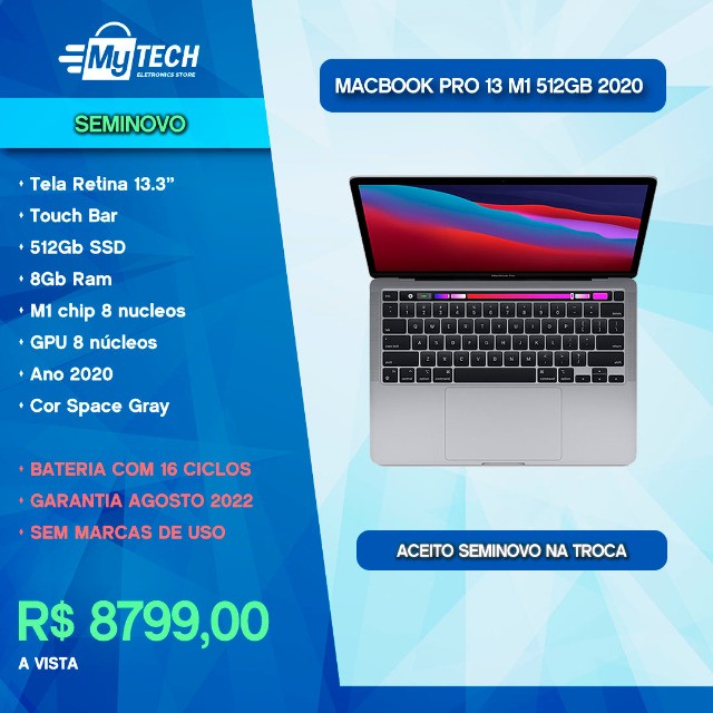 MacBook Pro 13 M1 512 Gb SSD Gray (Seminovo / Ciclos 16)