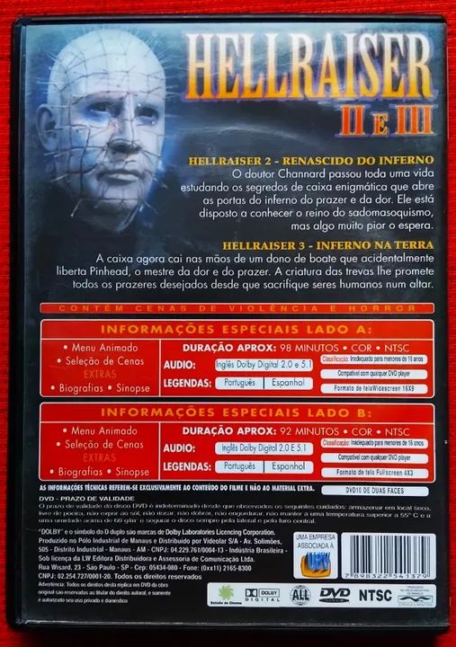 Filme Terror DVD Hellraiser 2 e 3 (dvd dupla camada, midias em bom estado) - Foto 2