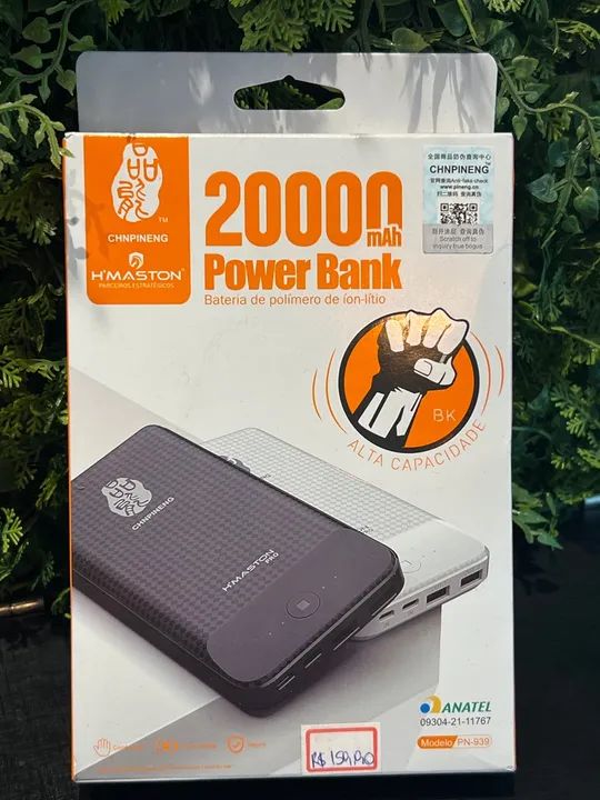 Power bank bateria portátil hmaston 20.000mah nova lacrada